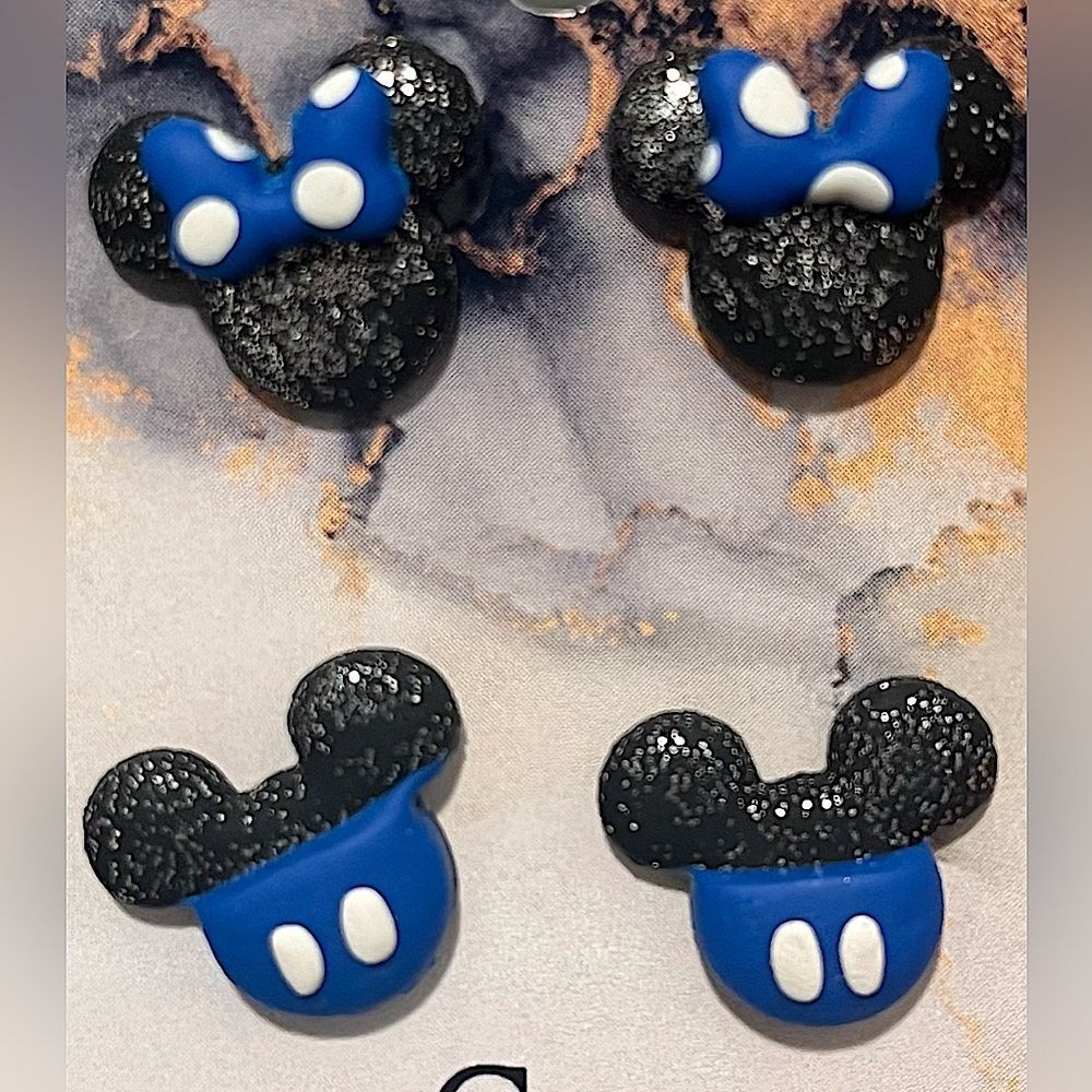 NEW Sparkle 3D Mickey & Minnie Mouse Polymer Clay Stud Earrings (Set of 2)
